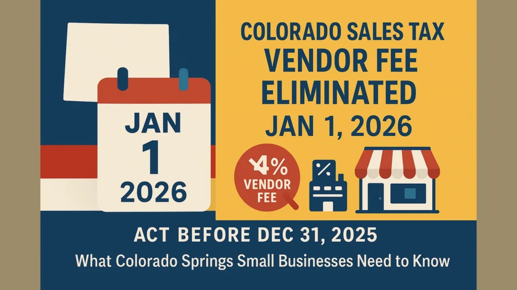 Colorado sales tax vendor fee eliminated Jan 1, 2026 — CPA alert for Colorado Springs small businesses